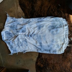 Bleached denim raw hem sleeveless dress